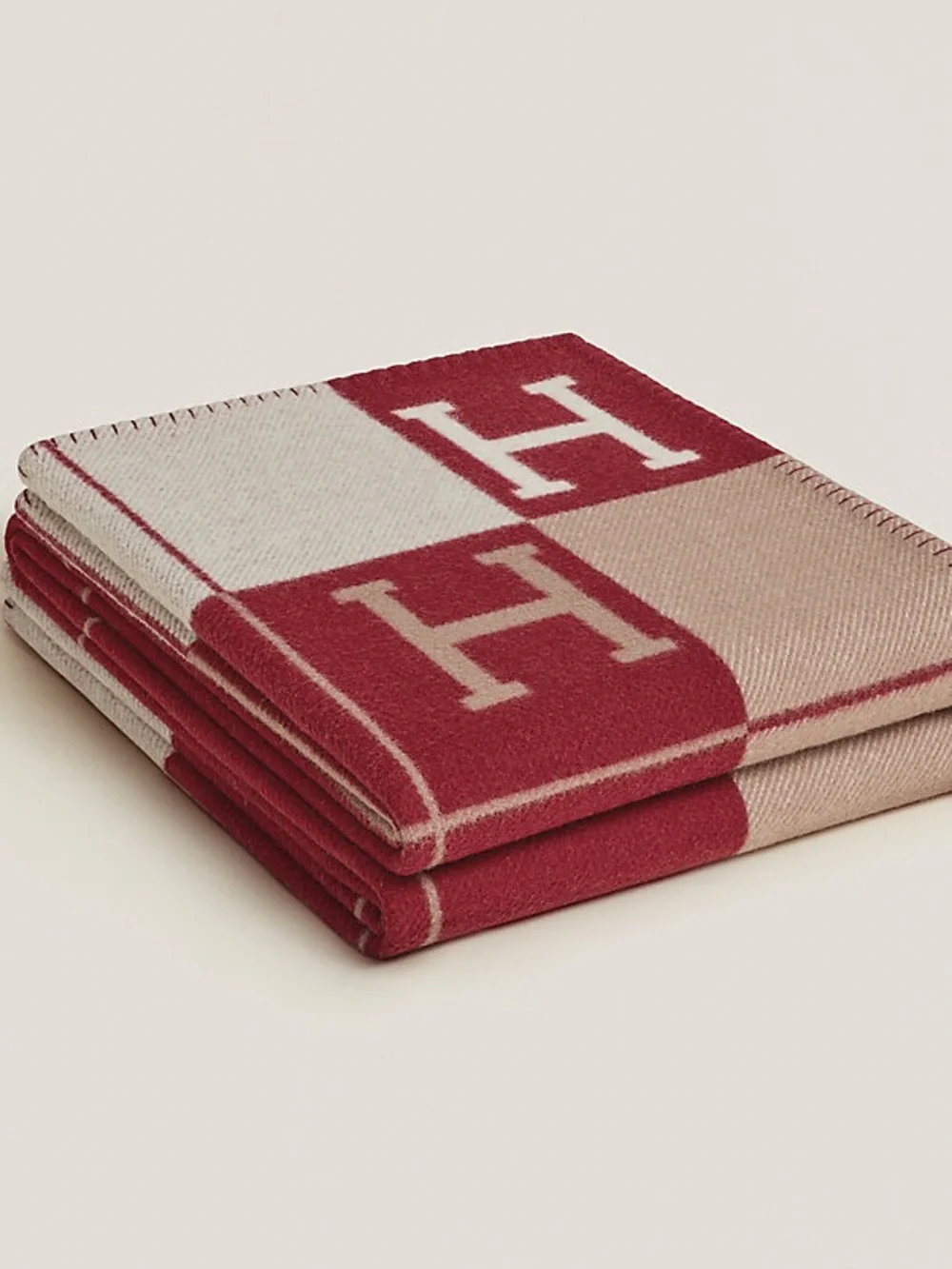 Hermes Avalon III Throw Blanket & Pillow Set ECRU/Rouge H